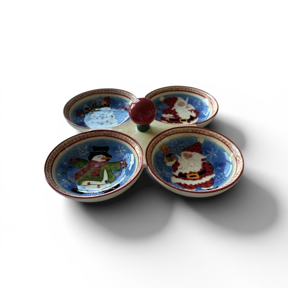 Christmas tray by centrum hand painted 4 section tray with Santa and snowman
